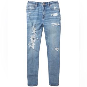 AE Stretch Ripped Mom Jean In Blue Path Size 6 Short